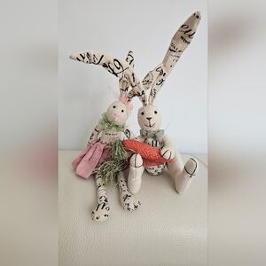 Vintage Look Easter Spring Bunny Plush Set with Carrot Stuffed Animal Toy Decor